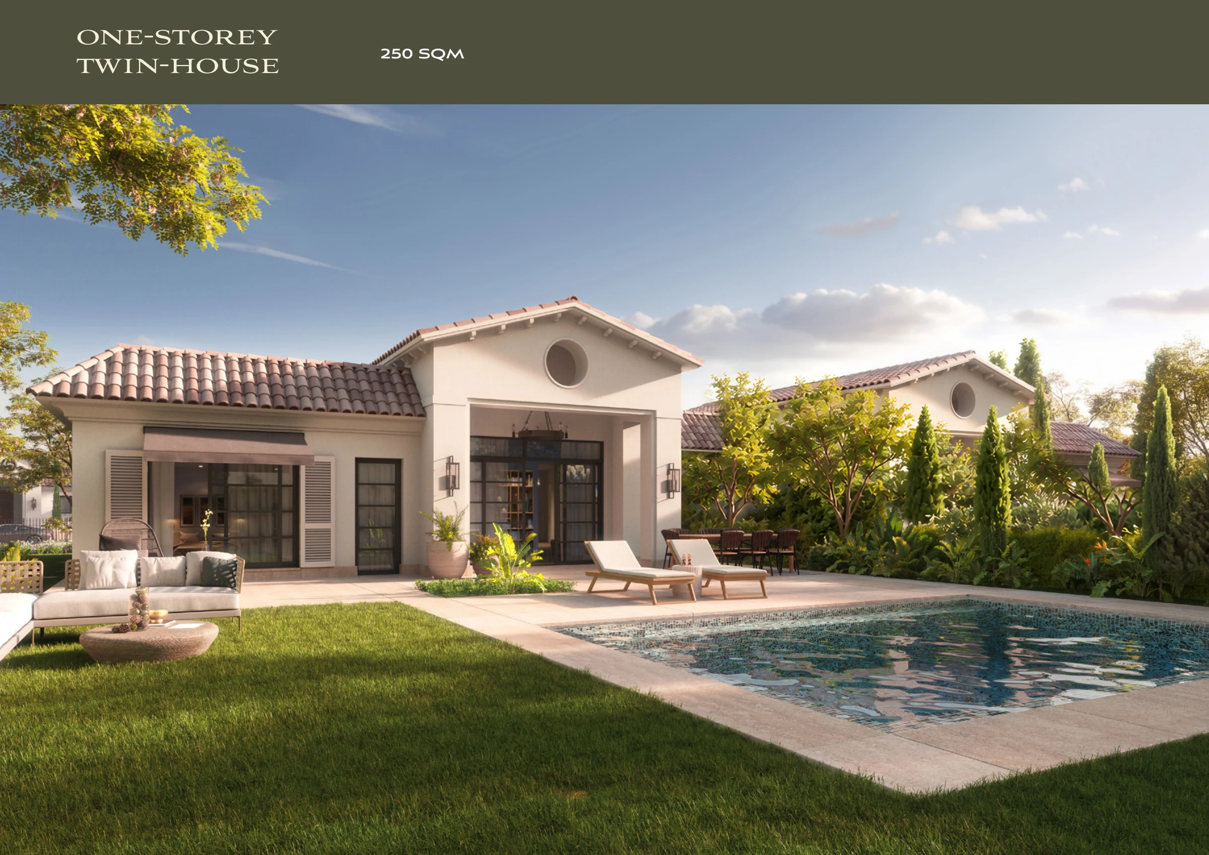 One-storey Twin-house — rear architectural visualisation