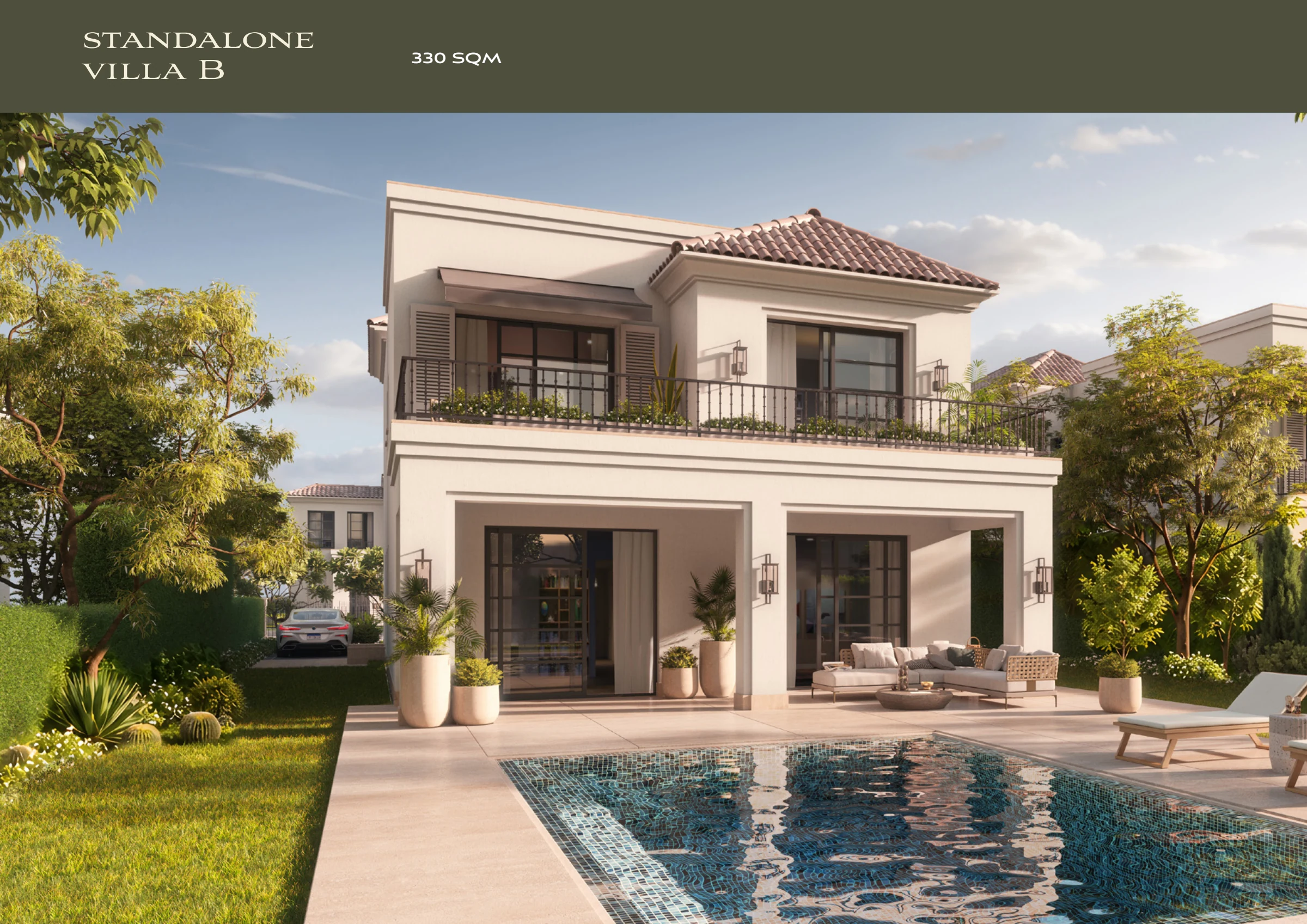 Standalone Villa B — rear architectural visualisation